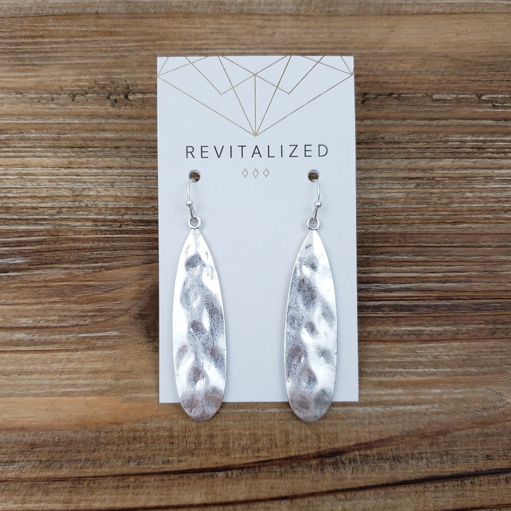 Silver Hammered Teardrop Earrings - Picture 2 of 2